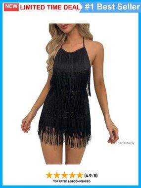 Women Halter Tassel Fringe Romper Backless Tie Back Sleeveless Club Party